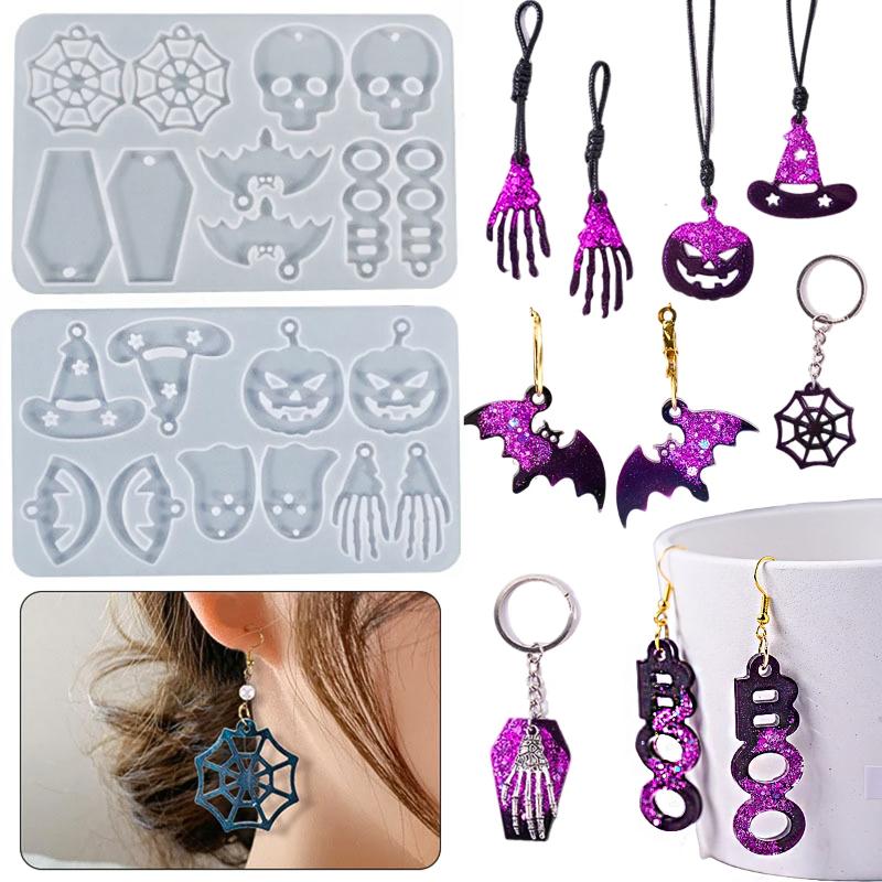 DIY Halloween Earrings Pendants Epoxy Resin Molds Skull Pumpkin Ghost Earring for Silicone Mold Craft Jewelry Making Accessories