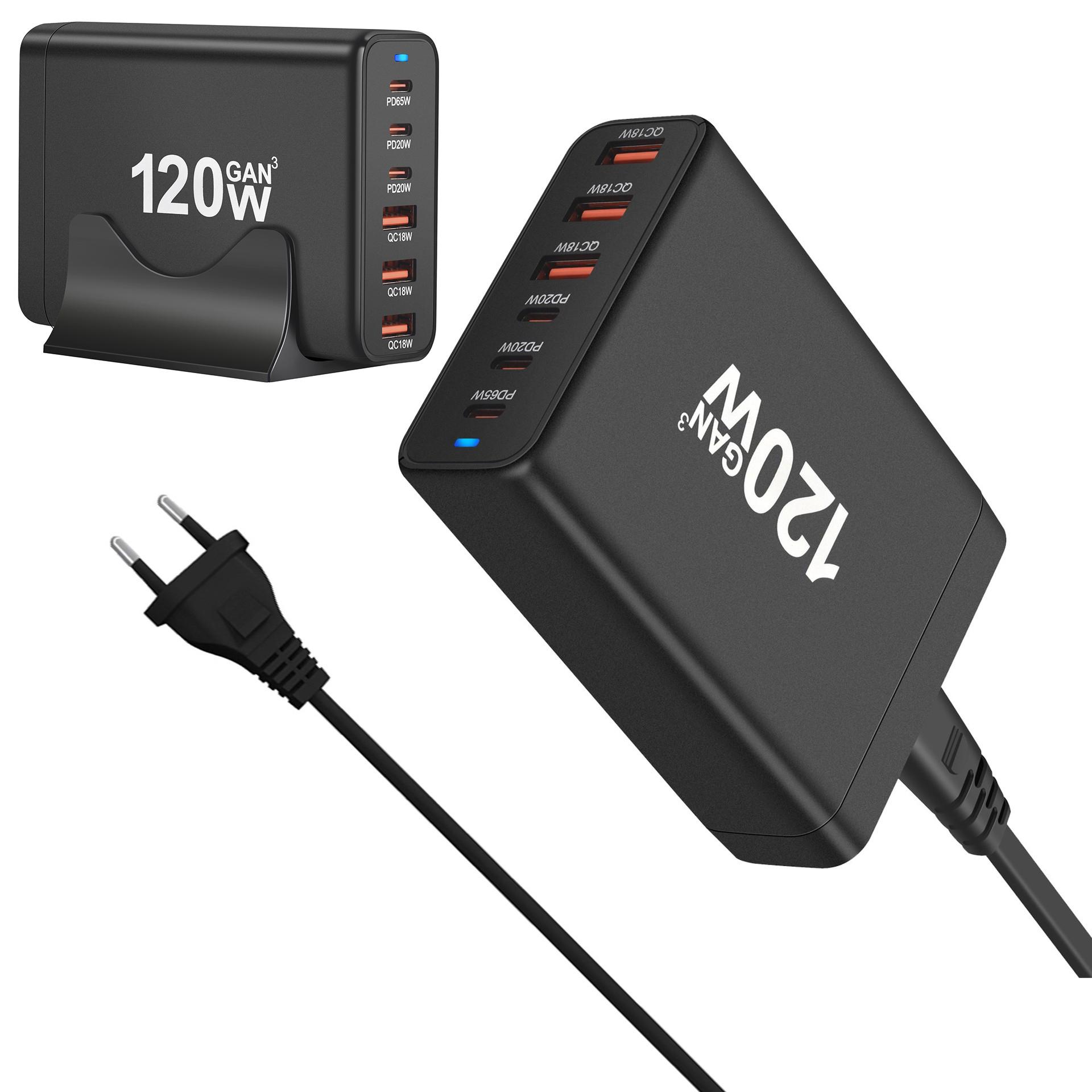 

YMX-538 PD 65W GaN Desktop Charger 3 USB+3 Type-C Charging Station Black/EU Plug