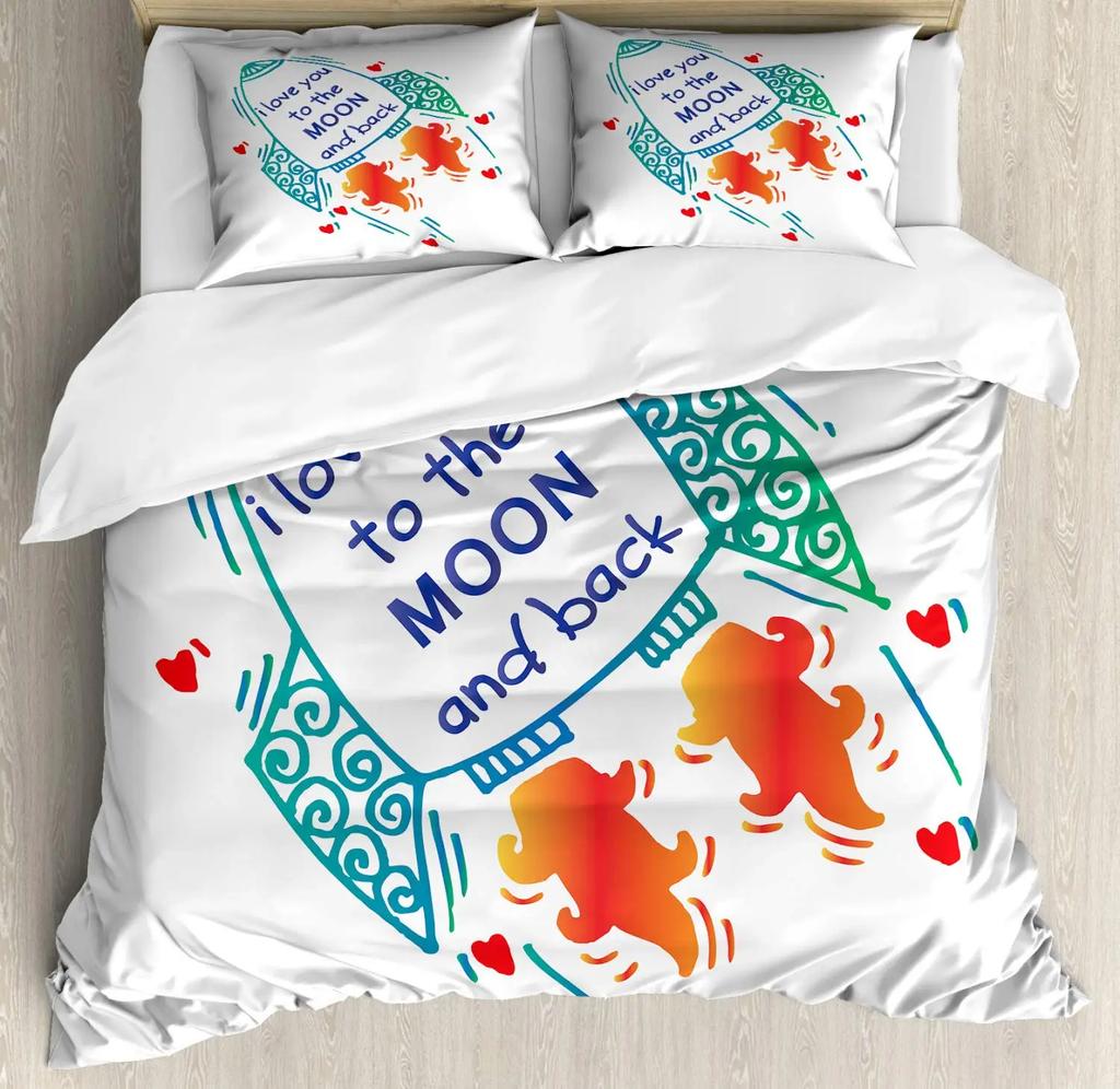 I Love You Duvet Cover Hand Drawn I Love You To The Moon And Back Words With Stars Celebration King Size Polyester Bedding Set