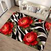 Red Peony Flower Carpet with Black and White Abstract Stripes Pattern Suitable for use as an anti-slip for living room bedroom sofas