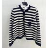 2023 Herbst/Winter Damen Gestreifte Strickjacke - Lotusblattkragen, Eleganter Wollpullover mit kleinem Duft