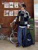 [CHANGE WELL] Men's 2025AW Fashionable Oversized Autumn/Winter Vintage-Style Patchwork Design Loose Silhouette Long-Sleeve Knit Sweater (NAVY, M)
