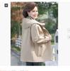 Gabardina con Capucha Otoño Primavera Moda Casual para Mujer Cortavientos de Longitud Media Ropa Exterior Femenina Abrigos para Madres
