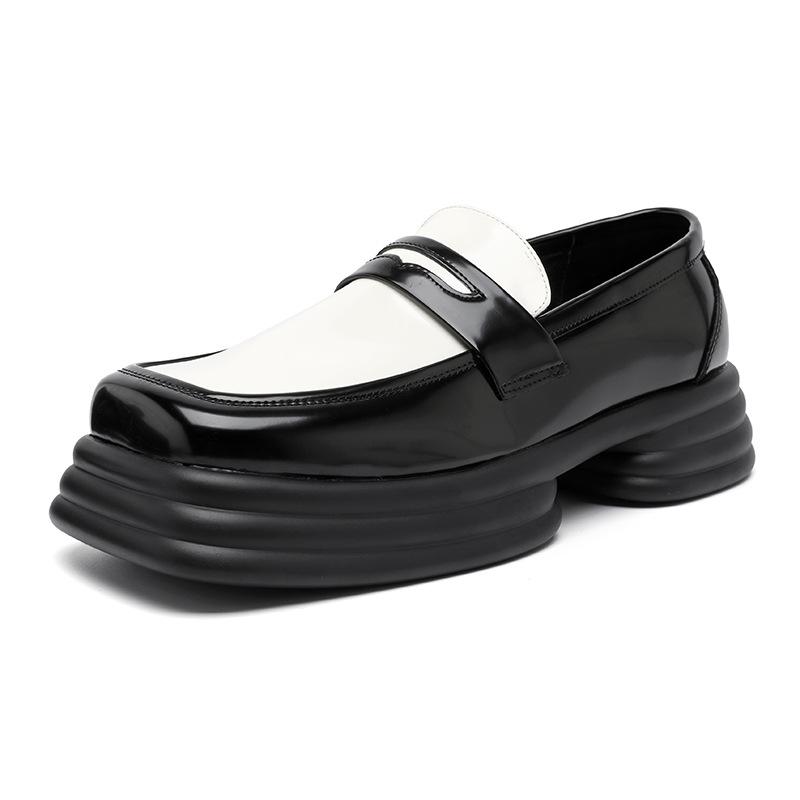 

Мужские кожаные туфли с квадратным носком Мужские туфли с большим носком весенне-осенние маленькие кожаные туфли Мужские повседневные туфли на одной педали Большой размер 45 на толстой подошве Дерби sho 45