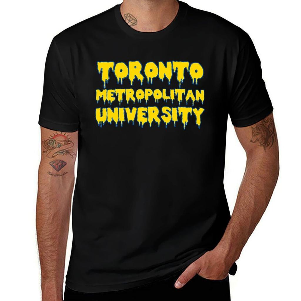 Slime Toronto Metropolitan University Lettering Yellow And Blue Tshirt Work Short Sleeve Cotton Top Tshirt