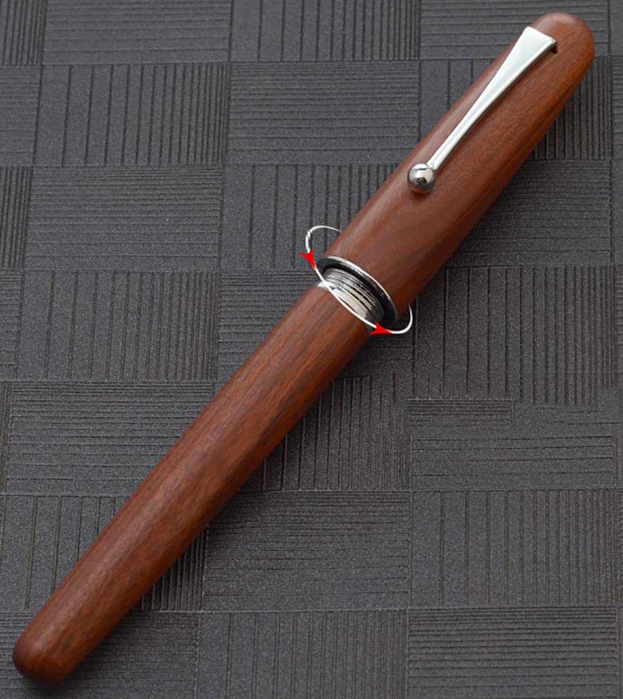 Gullor Natural Wood Fountain Medium Ink Screw Silver Clip Pen, Nib, Converter, Cap,