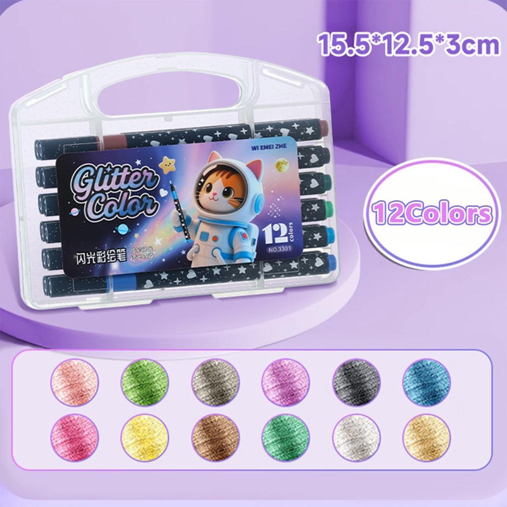 

Glitter Colored Marker Pen Soft Head Painting Glitter Pen Decorative Highlighters Art Supplies Single Head 01