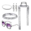 Women Hippie Costume Accessories Sequin Jewelry Set Earrings Glasses Headband Bracelet Disco Party Outfits 1970s Prom Bling Decor