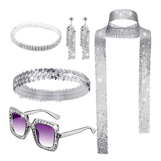 Kvinner Hippiekostyme Tilbehør Paljett Smykkesett Øredobber Briller Pannebånd Armbånd Diskotek Party Antrekk 1970-tallet Ball Bling Dekor