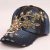 Fashion Hat Women's Diamond Golden Silk Flower Denim Baseball Cap Fashion Outdoor Shade Sun Protection Cap Casual Trendy Cap