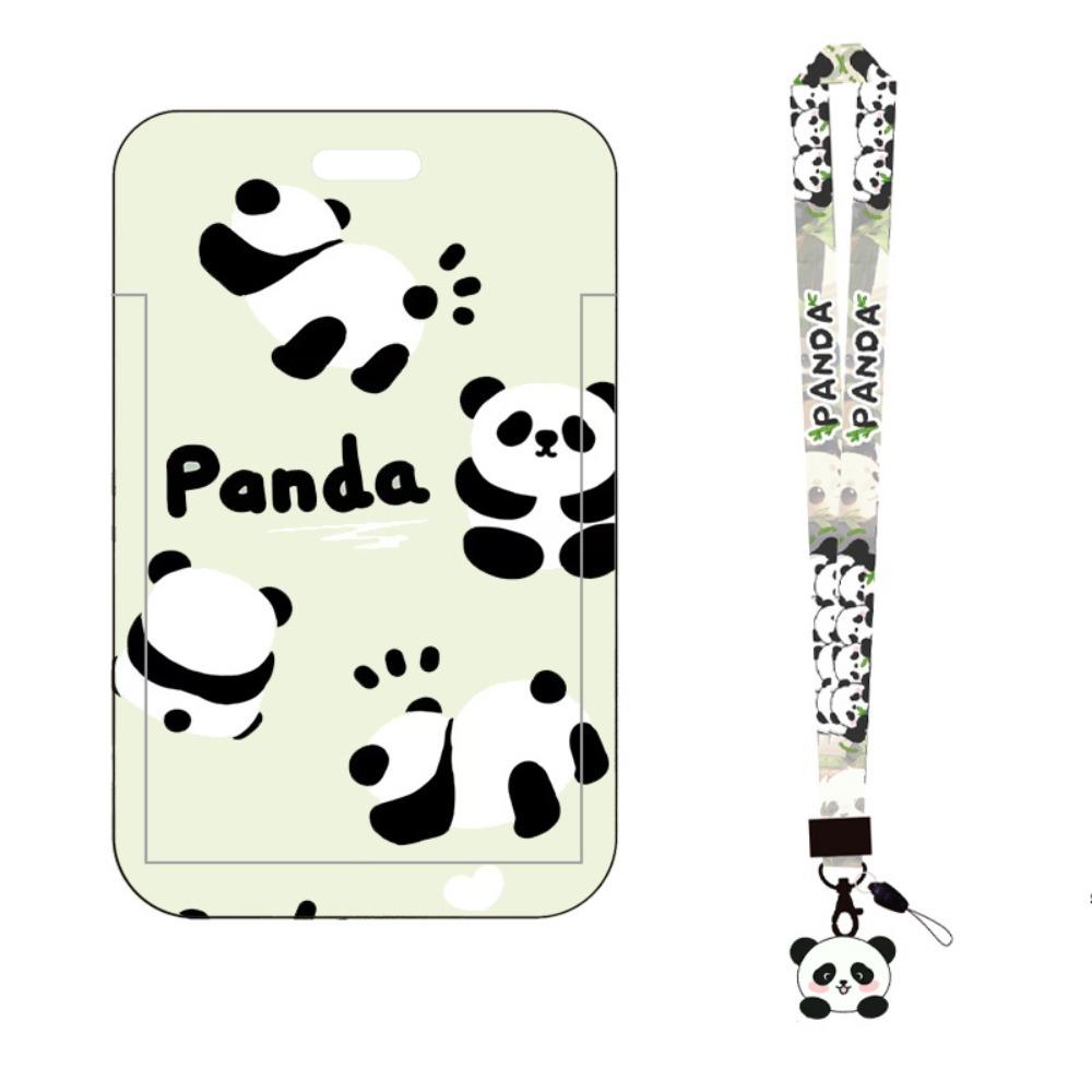 

Portable Panda Printing Plastic Card Holder with Long Lanyard Slide Card Case ID Card Protective Cover
