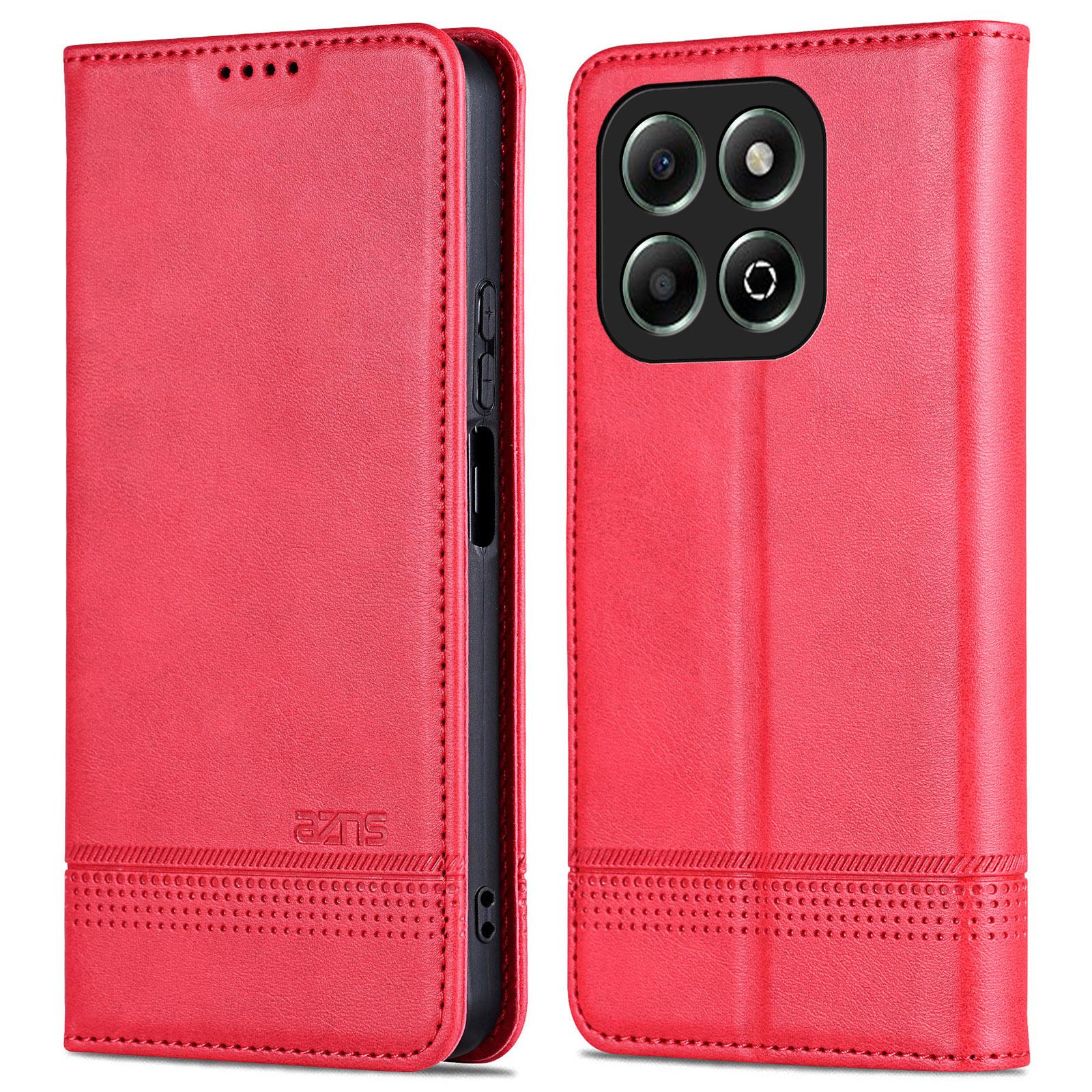 

AZNS For Honor X6b 4G Case Cowhide Texture PU Leather Wallet Phone Cover Red