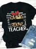 Teacher Tshirt Leopard Apple With Inspirational Words Graphic Short Sleeve Tops All Season Casual Wear Trendy Streetwear