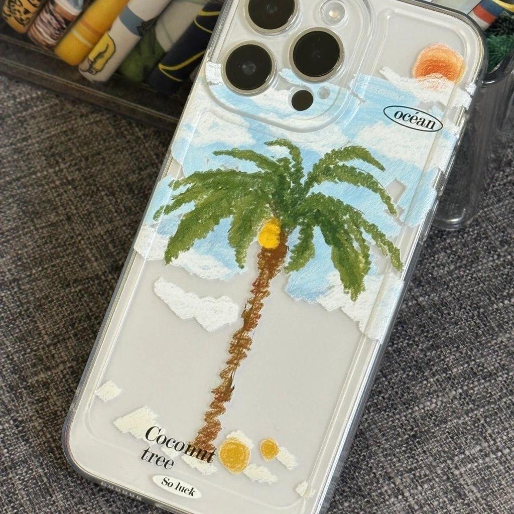 Summer Cloud Coconut Tree Clear Case for Apple iPhone 11, 12, 13, 14 Pro Max, XR/XS, 15