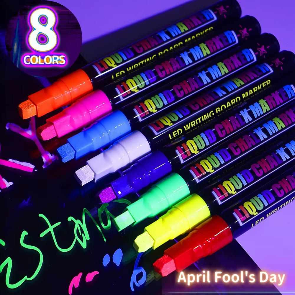 8 Pack Vibrant Liquid Chalk Markers Erasable Fluorescent Pens Chisel Tip for LED Writing Board Chalkboard Sign 8pcs