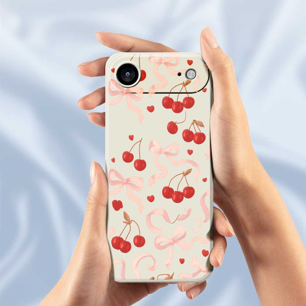 For iPhone 17 Air Case Big Bow Cherry Pattern Printing Straight Edge TPU Phone Back Cover