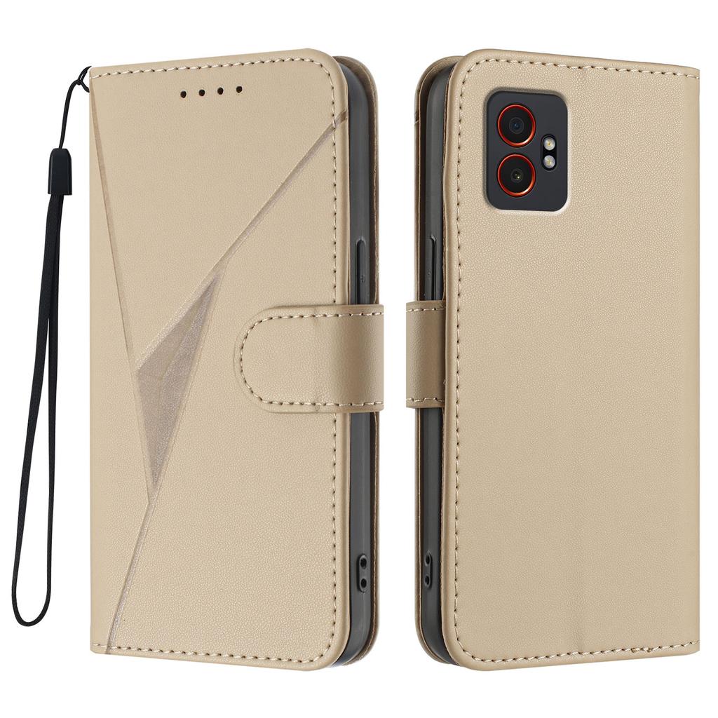 For Samsung Galaxy XCover7 Pro Case Triangle Imprint Leather Phone Cover with Lanyard