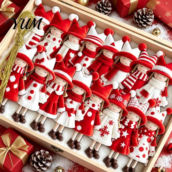 Decorative Holiday Symbols Red And White Doll Hanging Pendants for Christmas Tree, Wooden Girls Customized Pendant Gifts Ornament, Seasonal