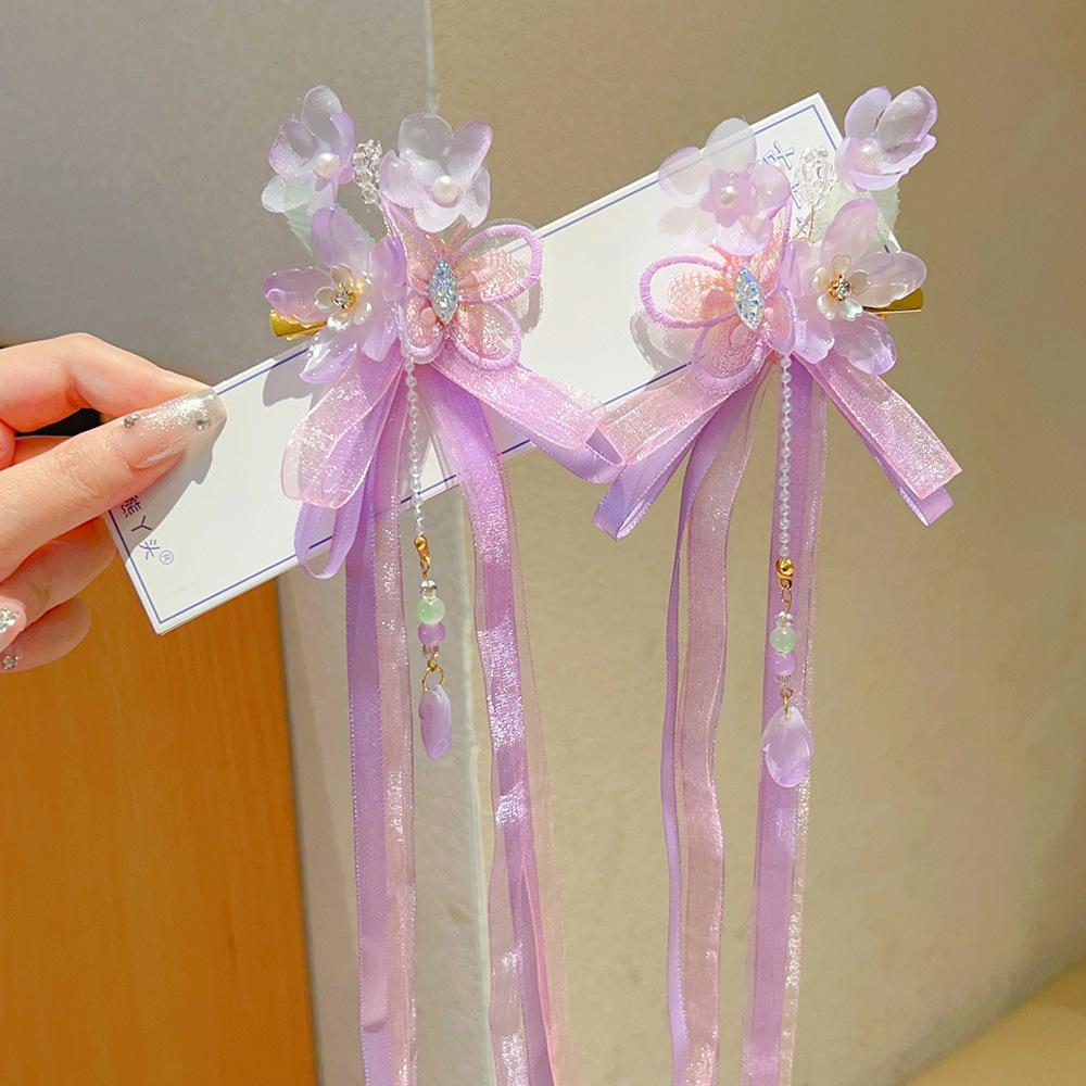 Girls  Hanfu Hair Clip: Fairy Bow with Tassels  Ribbons - No Hair Damage