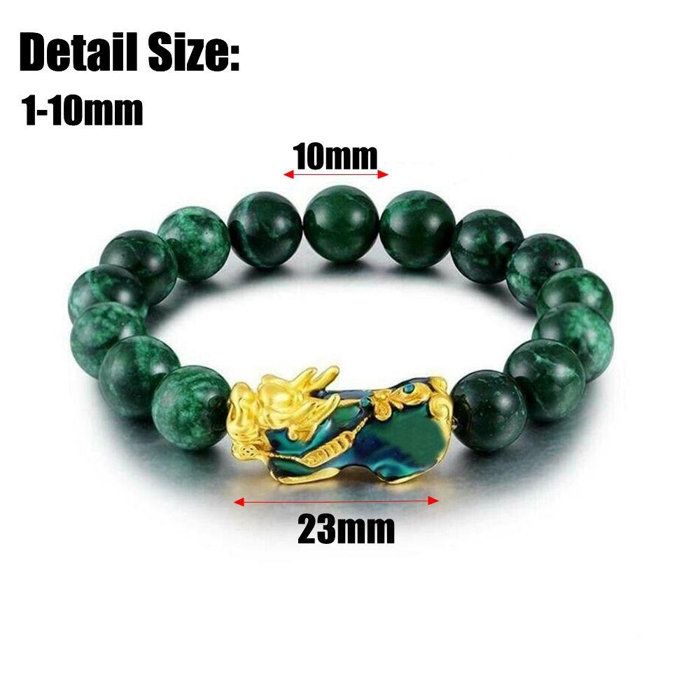 Stretchable Elastic New Blessing Jewelry Amulet Feng Shui Bracelet Bead Wristbands Green Obsidian Bangle Golden Pixiu Bracelet