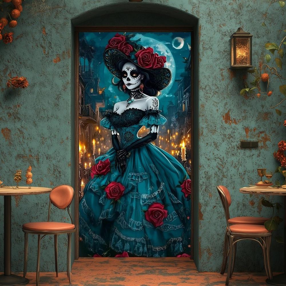 

2D FLAT banner background cloth, banner party decoration, Day of the Dead flower banner - Exquisite embroidered Mexican 90x180cm