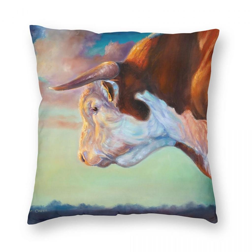 Hereford-Rind Kuh Quadratischer Kissenbezug Polyester Leinen Samt Bedruckt Reißverschluss Dekor Kissenbezug Sofakissenbezug