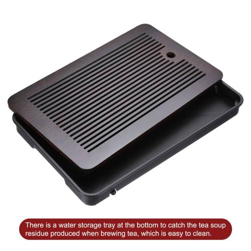 uxcell 14.4" Classic Bamboo Tea Table with Chinese Kung Fu Tea Tray, Vintage Bamboo Tea Table Furniture, Includes Tea and Water Storage Box