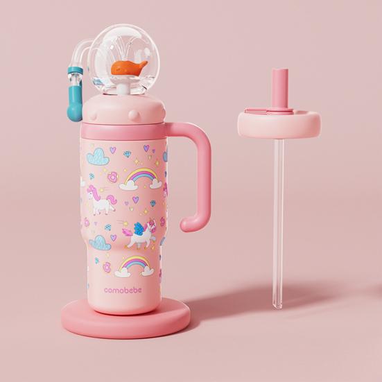 Velrybí fontánový kelímek 710ml Nerezový hrnek na pití se zábavným fontánovým efektem Nepropustný Kelímek se slámkou odolný proti rozlití pro děti dospělé