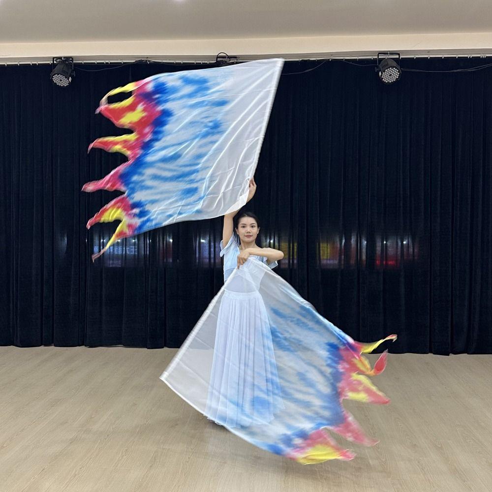 Multicolor Rectangle Flags with Telescopic Sticks Colorful Scarves Flag  Dance Performance