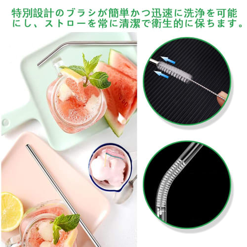 Phyxiul Stainless Steel Straws, Set of 3, Eco-Friendly Reusable Metal Straws with Cleaning Brush and Storage Bag