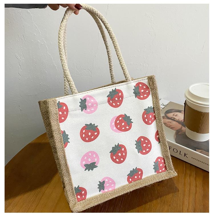 Linen Canvas Splicing Portable Shopping Bag Literary Retro Tote Bag Student Office Worker Hand Bag