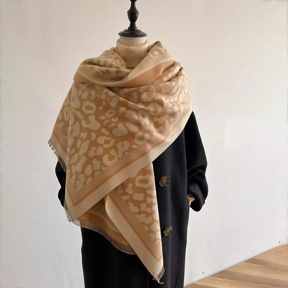Winter Warm Cashmere Scarf Vintage Leopard print Fringed Shawls Elegant Tassel Scarves  Women Gift