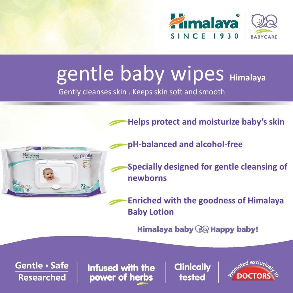 Himalaya Gentle Baby Wipes 12 Sheets Soft Moisturizing Baby Skin Cleansing Sensitive Care