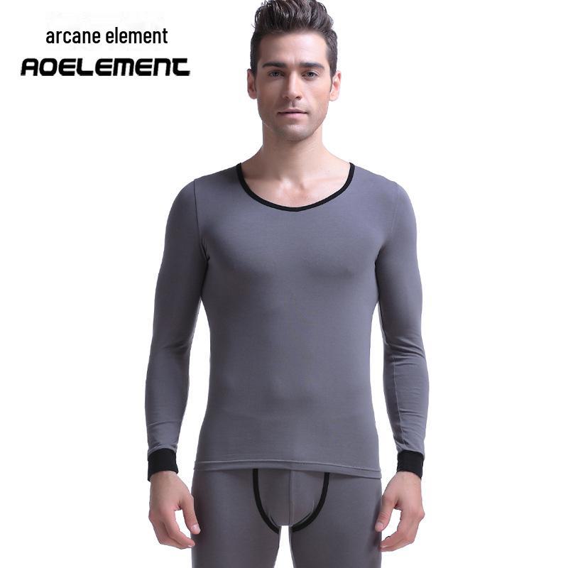 

Комплект мужского термобелья класса люкс 2025 года: Эластичный однотонный круглый вырез сверху и снизу на осень/зиму XXL серый