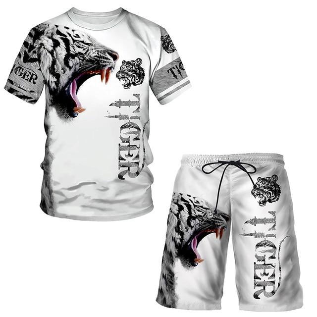 2022 sommer männer Casual Anzug Mode 2 Stück Set 3D Gedruckt Löwe Kurzarm T-Shirt Shorts Anzug Sportswear Casual shorts