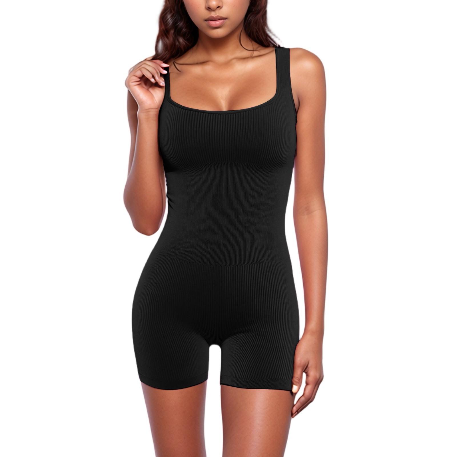 

Women s Sleeveless Tank Top Jumpsuit Threaded Square Neck Hip Lift Slim Sexy Shorts Jumpsuit S