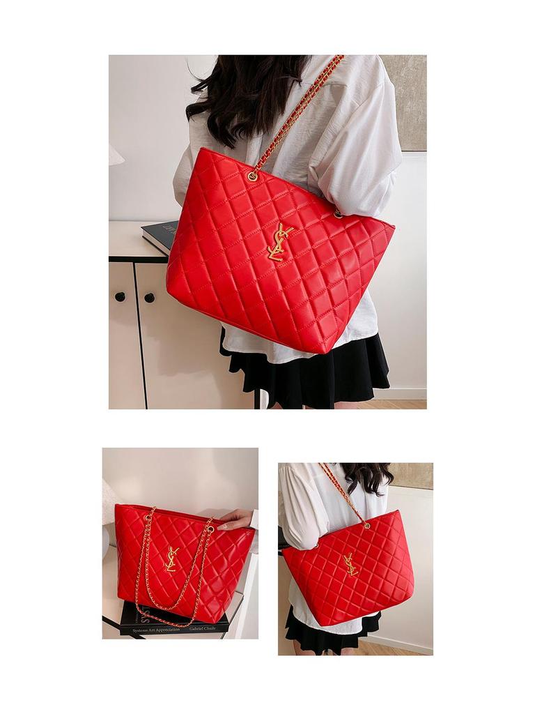 Diamond Lattice Women's Autumn Bag - Korean Style Large Capacity Chain Shoulder Bag for Work Commute