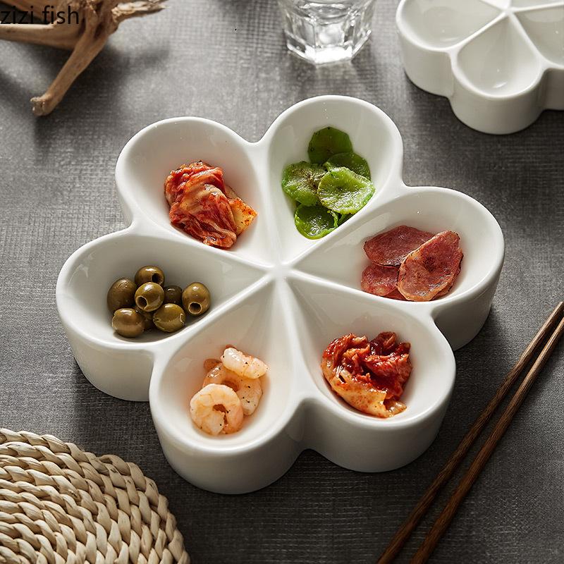 Irregular Shape Ceramic Dinner Plate Multi Grid Specialty Snack Desserts Tray Restaurant Solid Color Cutlery Sashimi Sushi Plate