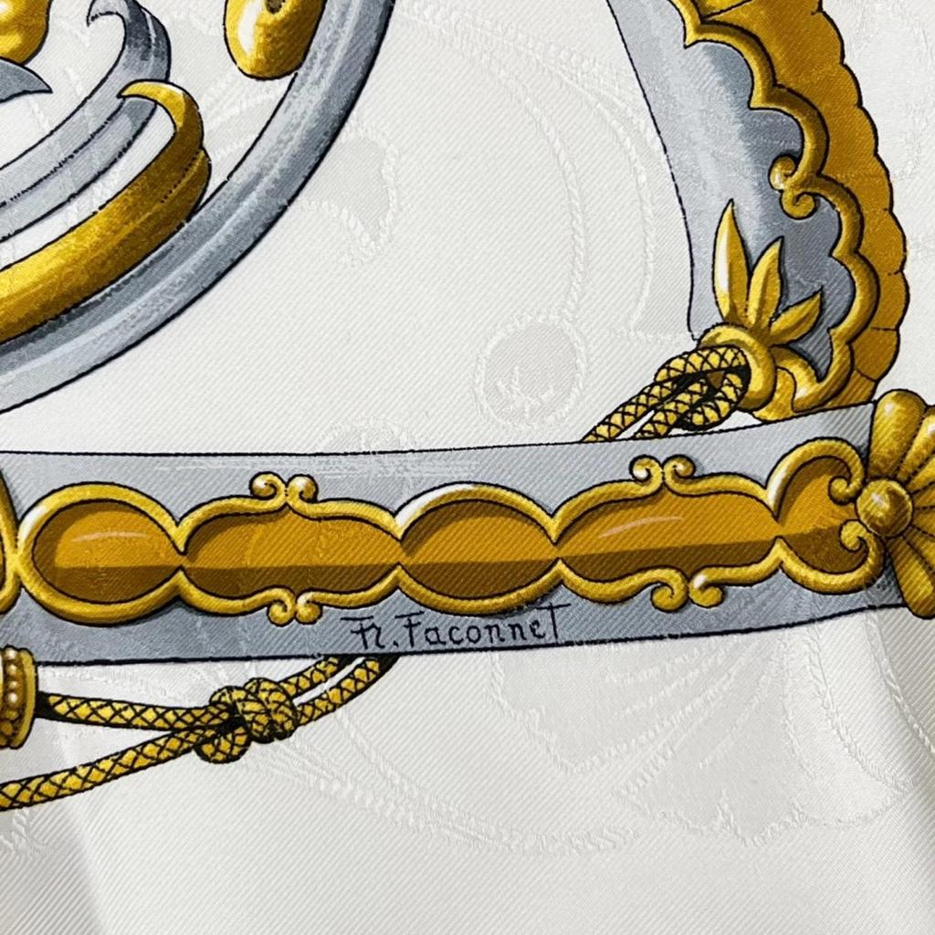 HERMES Calle 90 scarf white Women Daimyo Princes of the Land of the Rising Sun used