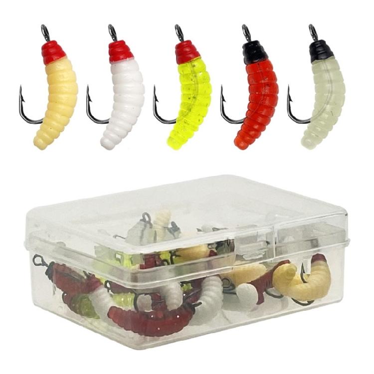 30Pcs Soft Plastic Fishing Lures Maggot Baits with Hook Fishing Baits Bread Worms Artificial Baits Fishing Accessories 1