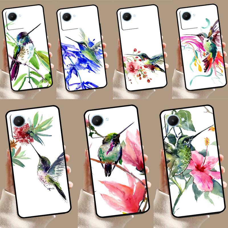 Hummingbird and Flowers For Realme C55 C53 C67 C51 C35 C33 C31 C30 C25s C21Y GT Neo 6 5 9 10 11 12 Pro Plus Case