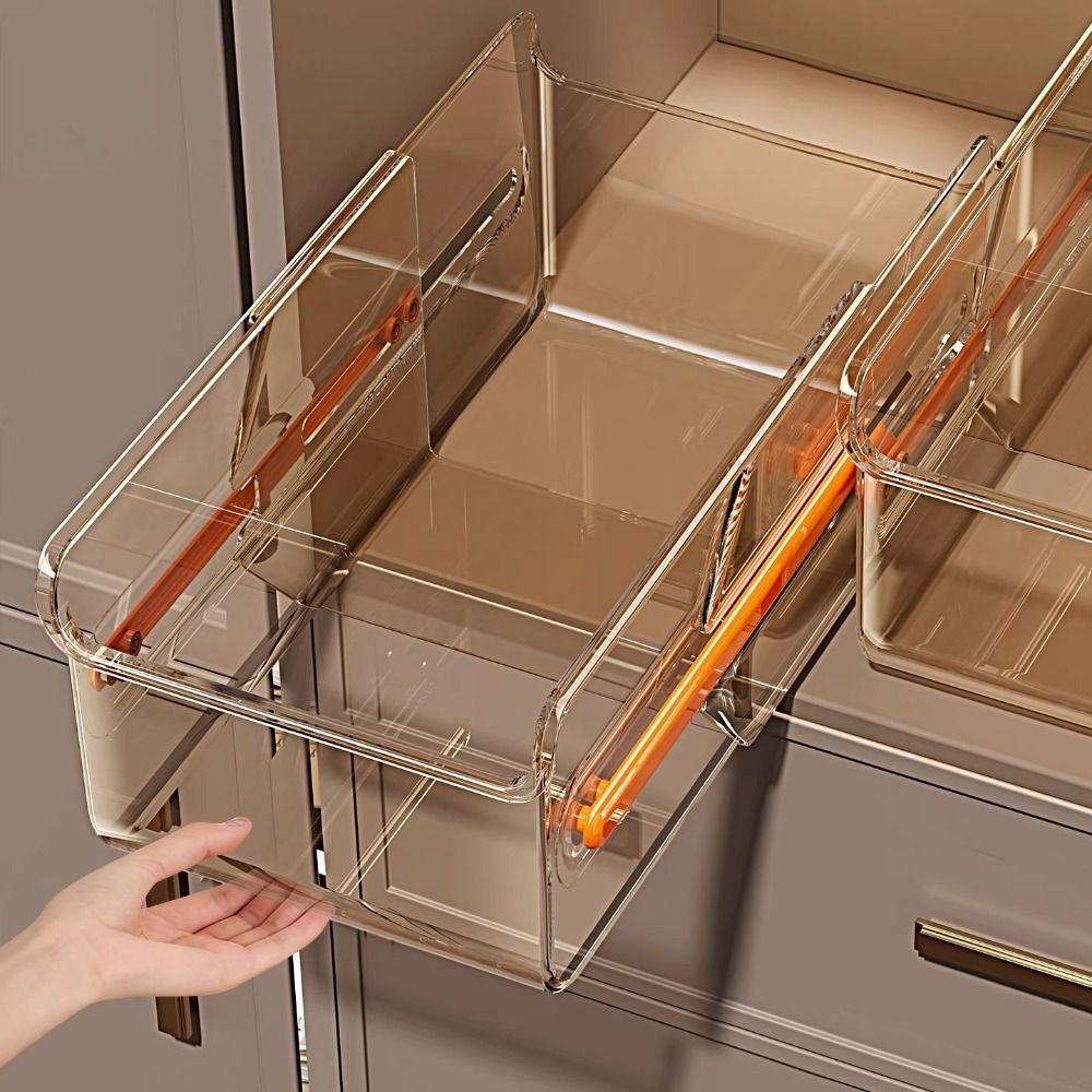 Length Adjustable Retractable Drawer Organizer Right Angle Drawer Storage Box  Deep Cabinet