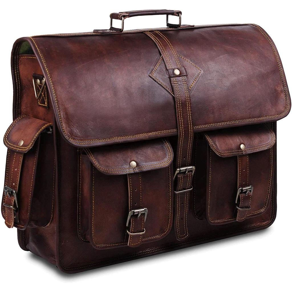 Genuine Vintage Brown Leather Messenger Bag Shoulder Laptop Bag Briefcase