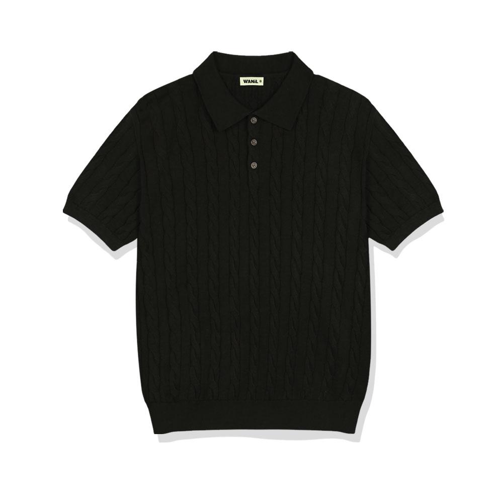 Wenil Mid-On Cable Button Collar Short Sleeve Knit 4 Colors [Wask_1001]