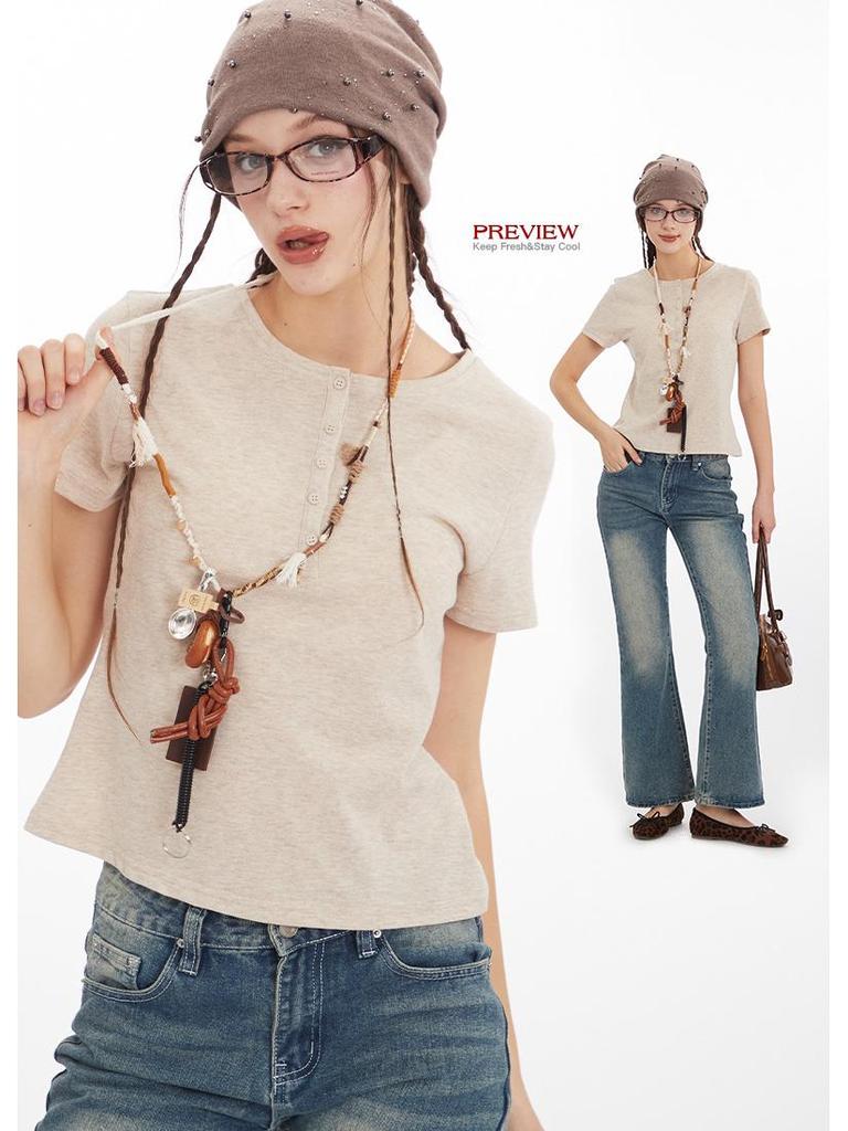 HeyHenry Summer 2025 Slim Fit Two-Piece Hot Girl T-Shirt Set