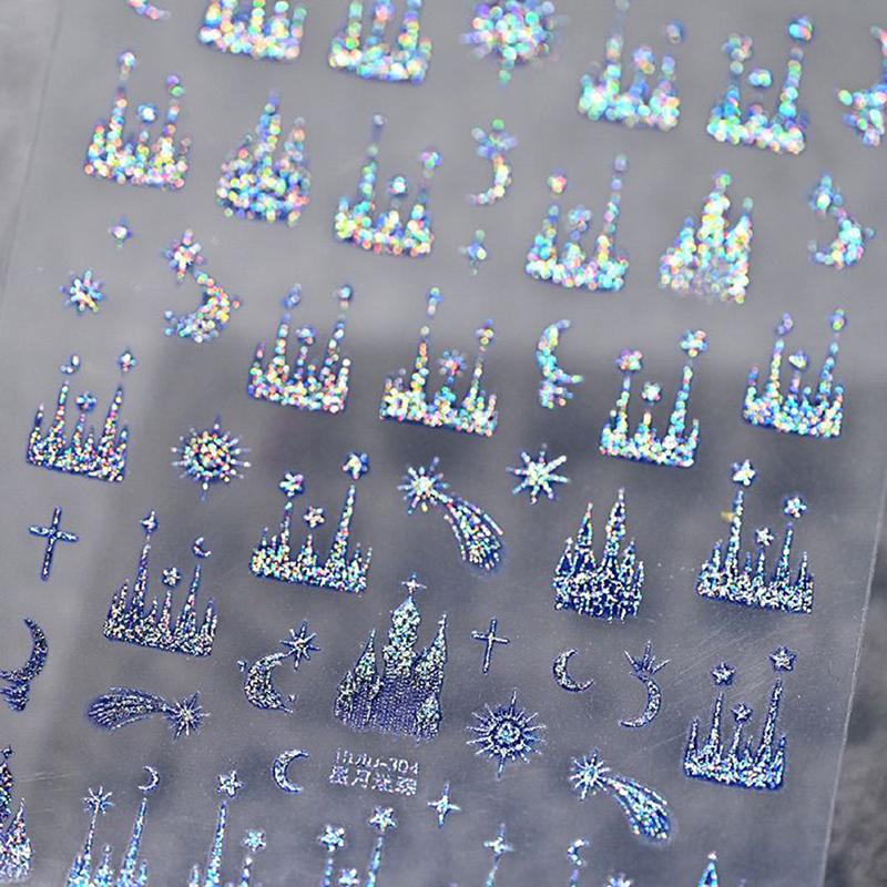 Embossed Nail Stickers Colorful Starry Sky Moon Castle Nail Decoration Decals Diy Self Adhesive Transfer Slider