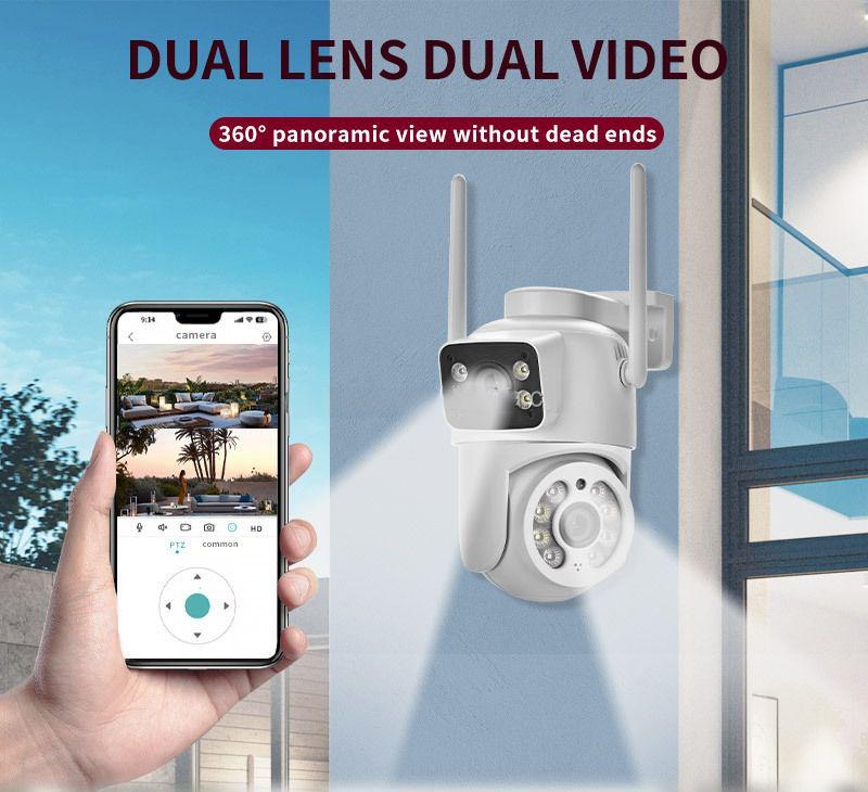 ICSEE Dual-Lens Wireless PTZ Surveillance Camera, 360° Rotation, Pan-Tilt, Full Color, Indoor/Outdoor