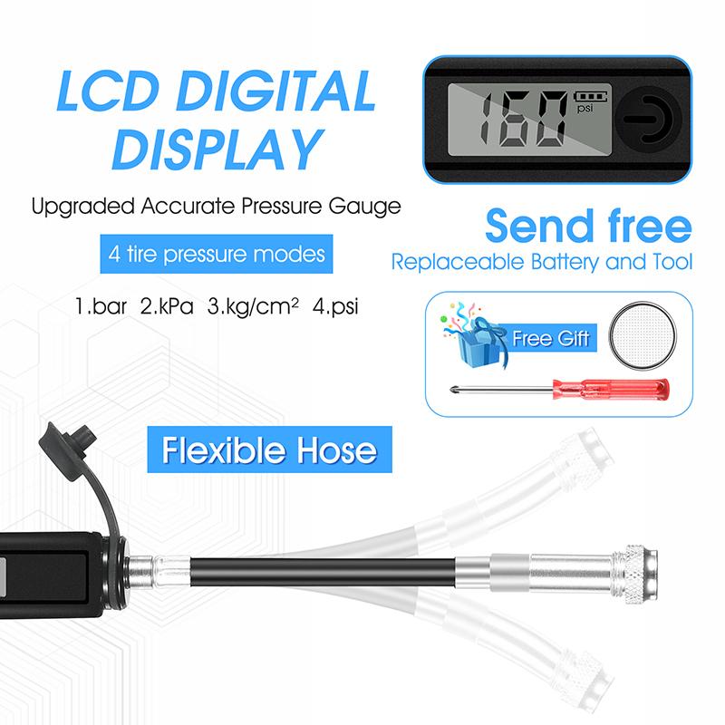 WEST BIKING Portable Bike Pump High Pressure Digital Gauge Hose MTB Road Bicycle Pump Schrader Presta Valve Cycling Hand Pump