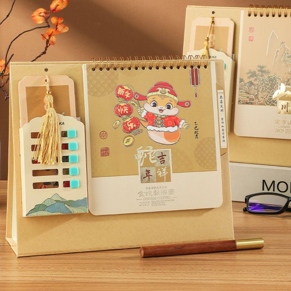 With Bookmark Schedule Memo Hot Stamping Desktop Decoration 2025 Desk Calendar  Year of The Snake