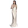 Retro Satin Light Wedding Dress - Simple Spaghetti Strap Gown with Small Train